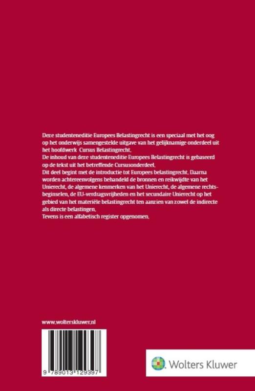 Achterkant van Studenteneditie Cursus Belastingrecht Europees belastingrecht