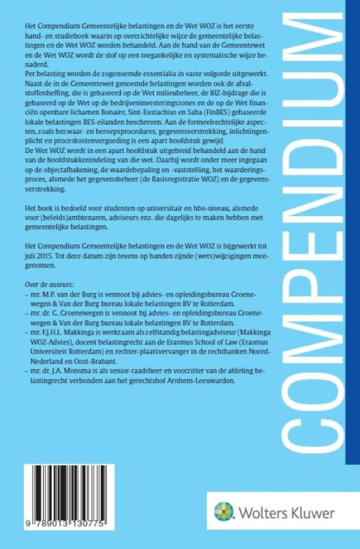Achterkant van Compendium Gemeentelijke belastingen en de Wet WOZ