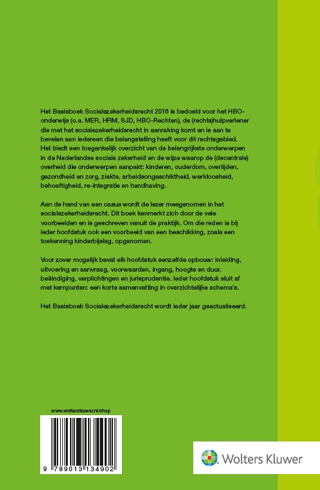 Achterkant van Basisboek Socialezekerheidsrecht 2016