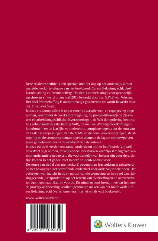 Achterkant van Loonbelasting/Premieheffing 2016-2017