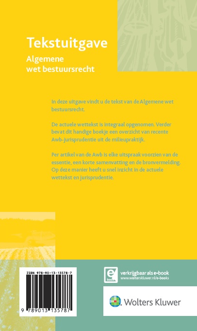 Achterkant van Tekstuitgave Algemene wet bestuursrecht 2016