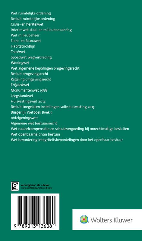 Achterkant van Tekstuitgave Wetgeving Ruimtelijke Ordening 2016/2017