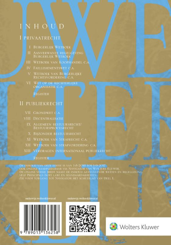 Achterkant van Collegebundel wetteksten 2016-2017