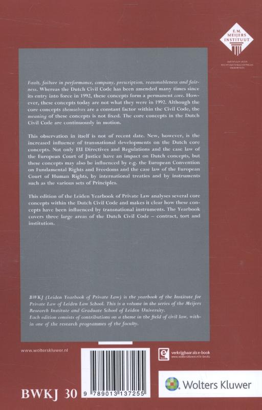Achterkant van Core concepts in the Dutch civil code