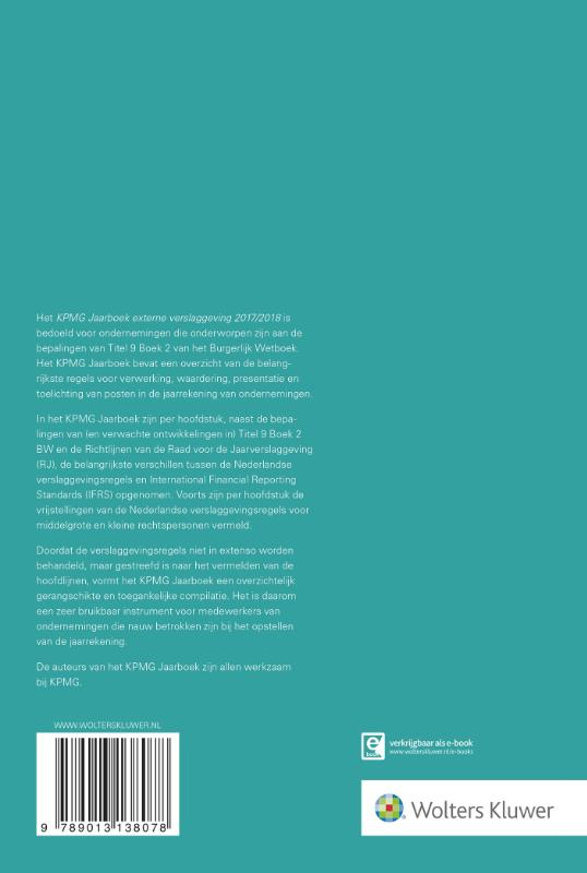 Achterkant van KPMG Jaarboek Externe Verslaggeving 2017/2018