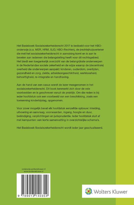 Achterkant van Basisboek Socialezekerheidsrecht 2017