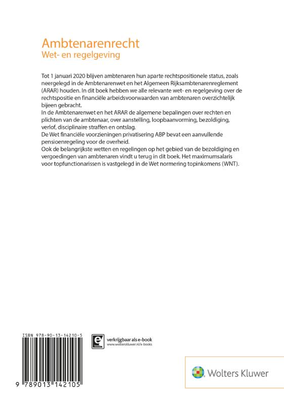 Achterkant van Ambtenarenrecht Wet- en regelgeving 2017