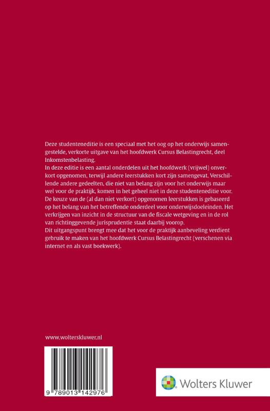 Achterkant van Studenteneditie Cursus Belastingrecht Inkomstenbelasting 2017-2018