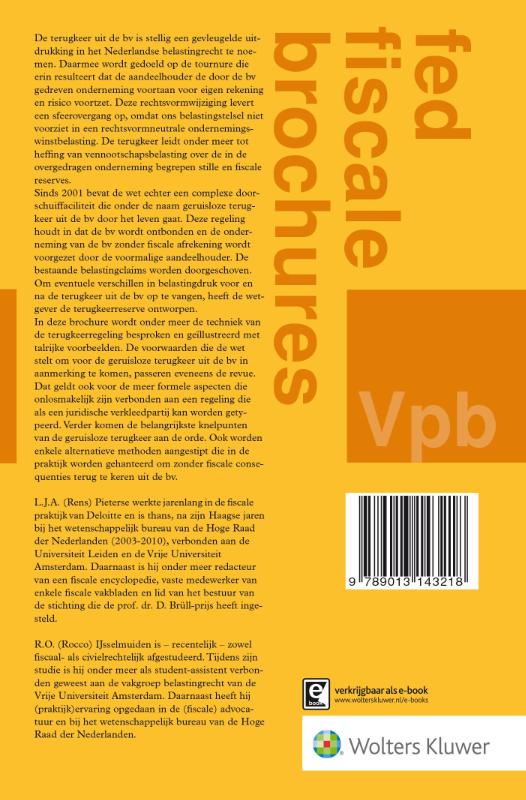 Achterkant van Geruisloze terugkeer uit de bv