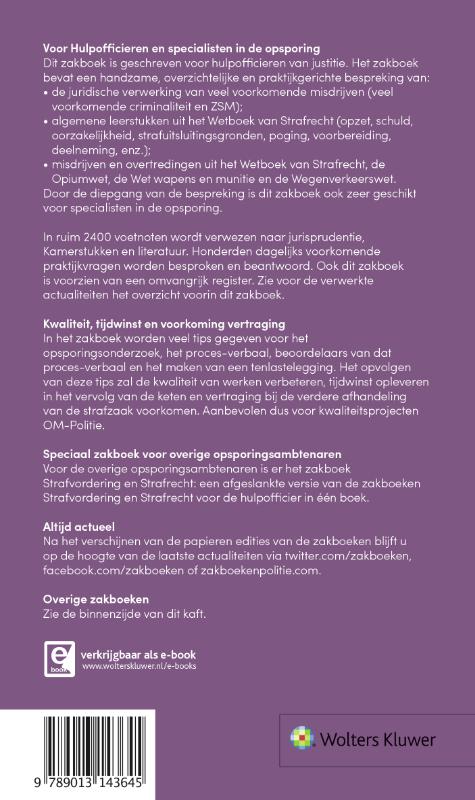 Achterkant van Zakboek Strafrecht voor de Hulpofficier 2018