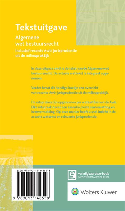 Achterkant van Tekstuitgave Algemene wet bestuursrecht 2018