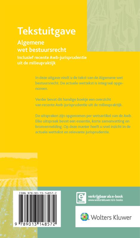 Achterkant van Tekstuitgave Algemene wet bestuursrecht 2018-2019