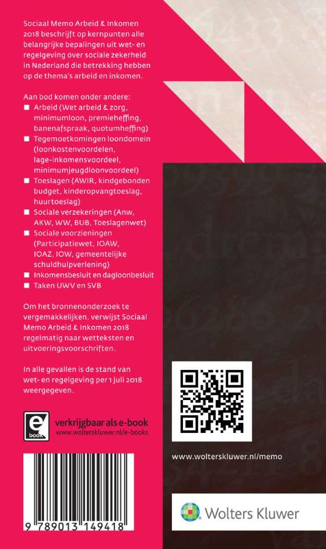 Achterkant van Sociaal Memo Arbeid & Inkomen 2018