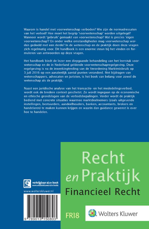 Achterkant van Handboek Handel met voorwetenschap