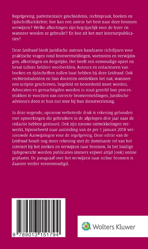 Achterkant van Leidraad voor juridische auteurs