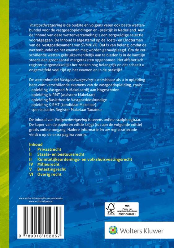 Achterkant van Vastgoedwetgeving 2019-2020
