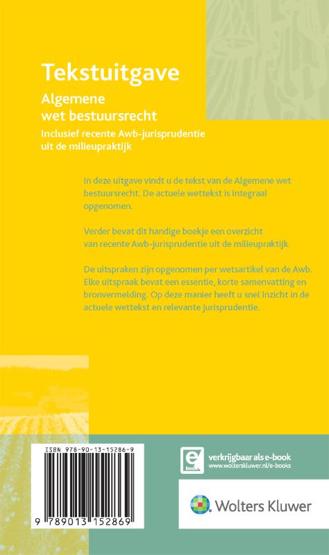 Achterkant van Tekstuitgave Algemene wet bestuursrecht 2019-2020