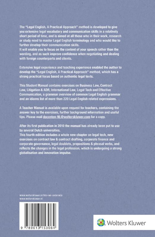Achterkant van Legal English, A Practical Approach