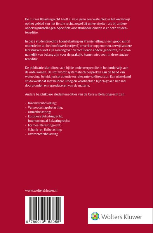 Achterkant van Loonbelasting/Premieheffing 2019-2020