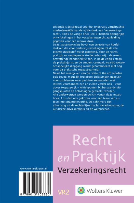 Achterkant van Verzekeringsrecht Studenteneditie