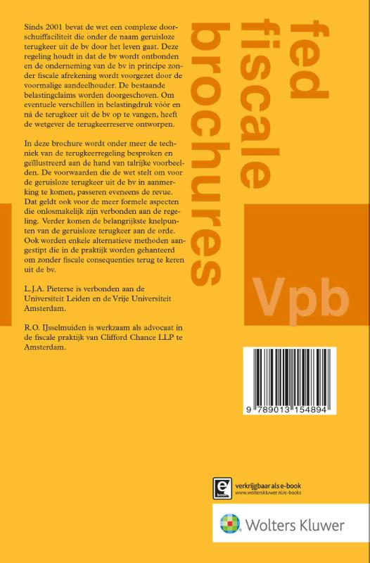Achterkant van Geruisloze terugkeer uit de bv