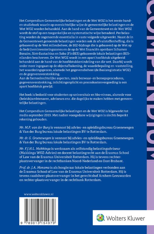 Achterkant van Compendium Gemeentelijke belastingen en de Wet WOZ