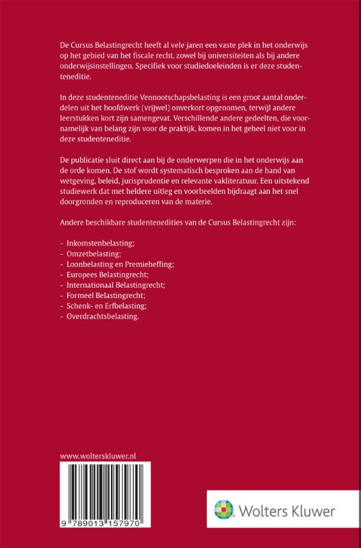 Achterkant van Cursus Belastingrecht Vennootschapsbelasting 2020-2021