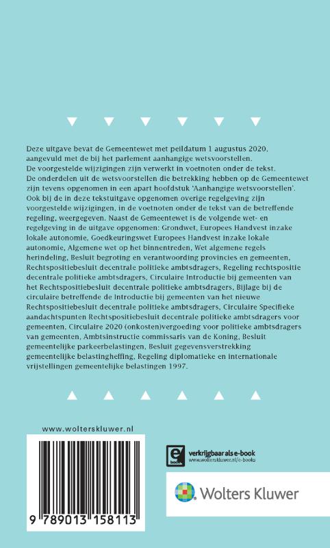 Achterkant van Tekstuitgave Gemeentewet 2020/2021