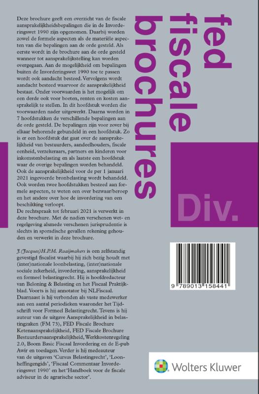 Achterkant van Fiscale aansprakelijkheidsbepalingen in de Invorderingswet 1990