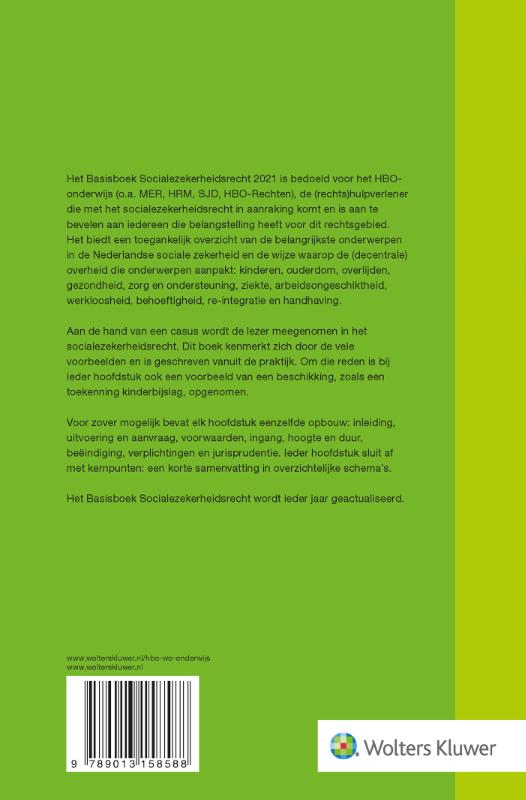 Achterkant van Basisboek Socialezekerheidsrecht 2021