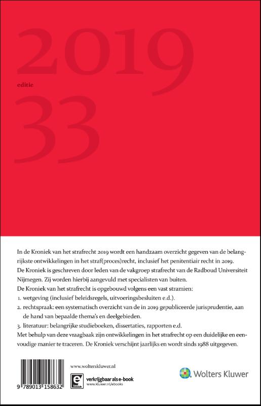 Achterkant van Kroniek van het strafrecht 2019