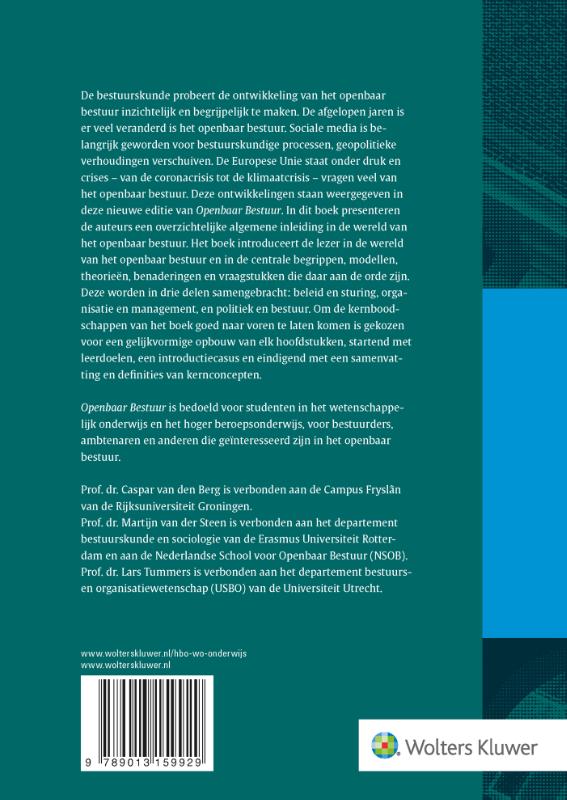 Achterkant van Openbaar Bestuur, beleid, organisatie en politiek