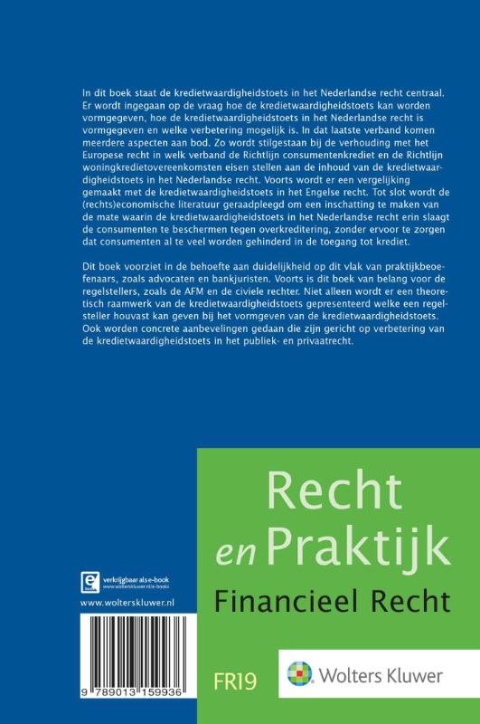 Achterkant van De kredietwaardigheidstoets bij kredietverlening aan consumenten