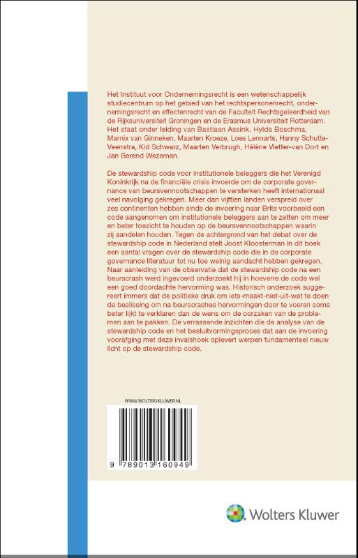 Achterkant van De stewardship code voor institutionele beleggers