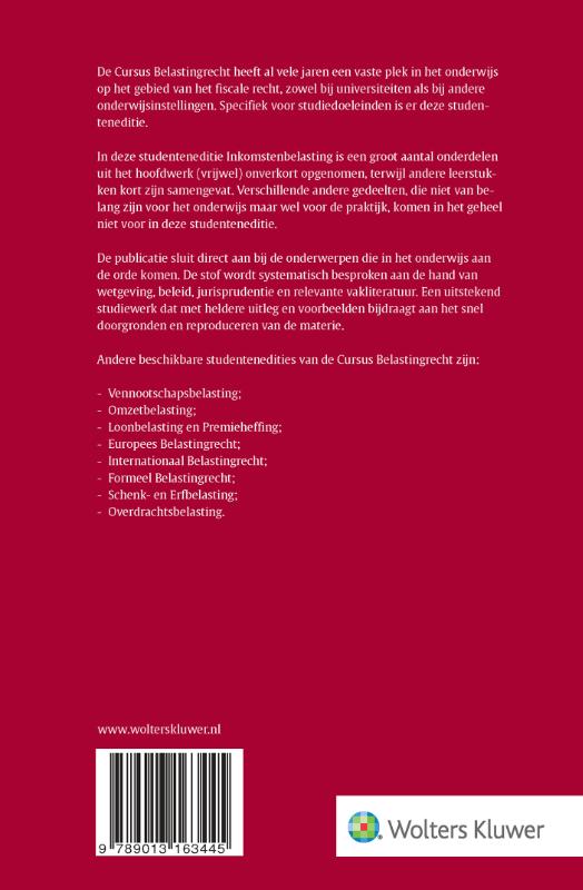 Achterkant van Studenteneditie Cursus Belastingrecht Inkomstenbelasting 2021-2022