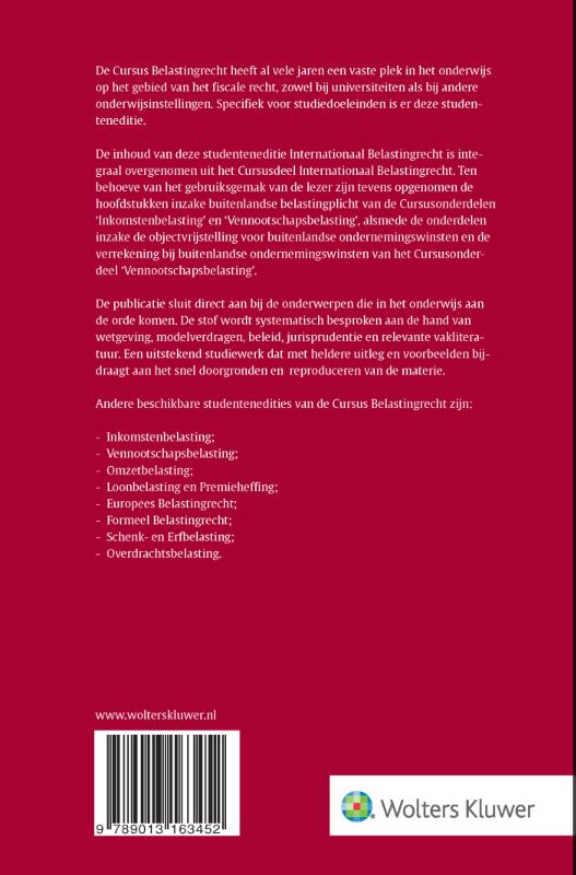 Achterkant van Studenteneditie Cursus Belastingrecht Internationaal Belastingrecht 2021-2022