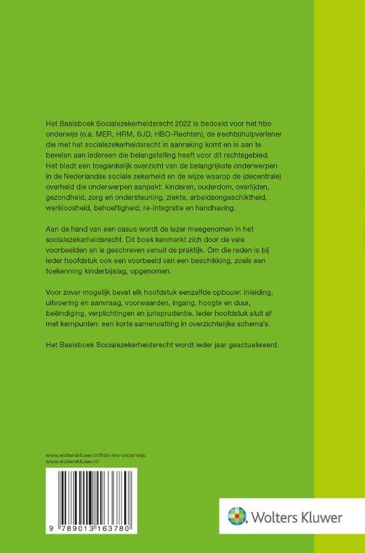 Achterkant van Basisboek Socialezekerheidsrecht 2022