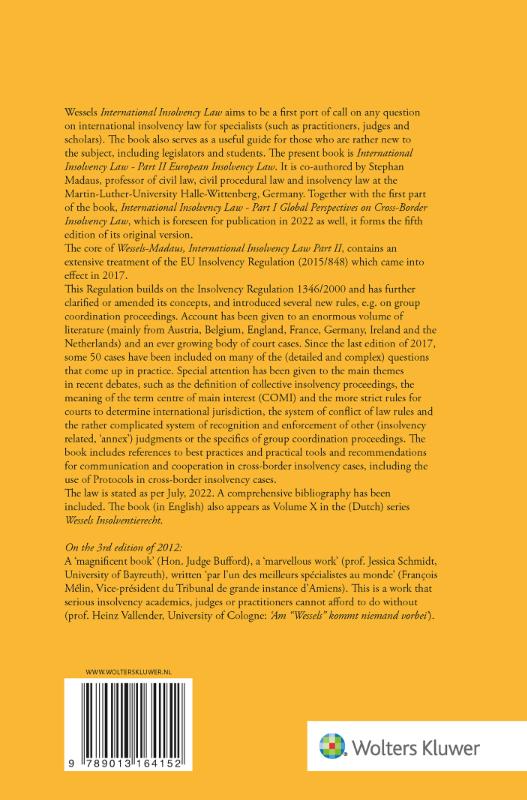 Achterkant van International Insolvency Law Part II