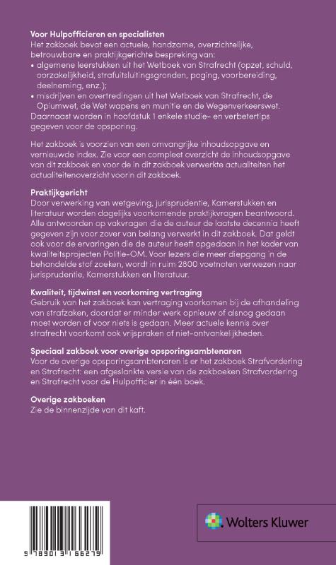 Achterkant van Zakboek Strafrecht voor de Hulpofficier 2022