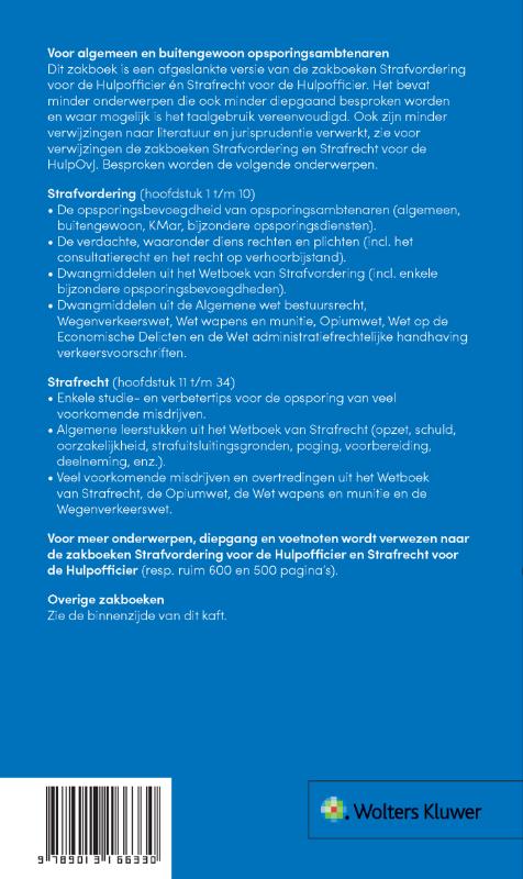 Achterkant van Zakboek strafvordering en strafrecht voor de Opsporingsambtenaar 2022