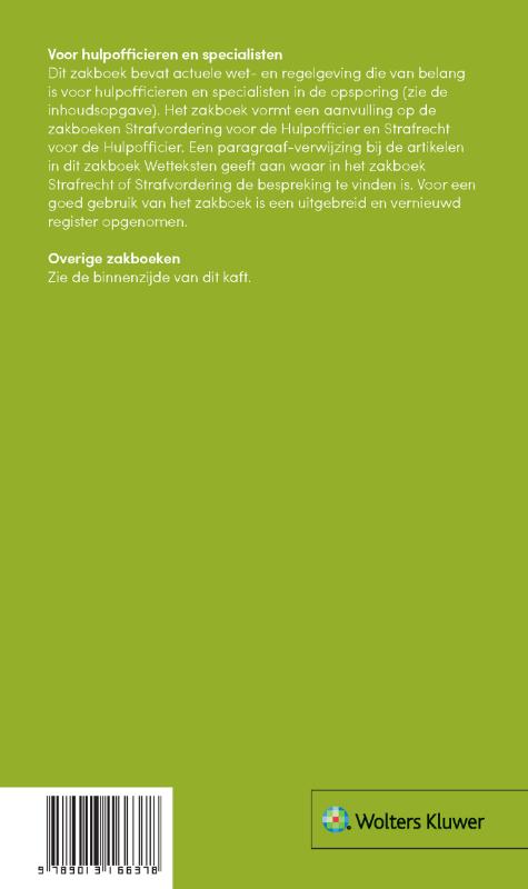 Achterkant van Zakboek Wetteksten voor de Hulpofficier 2022