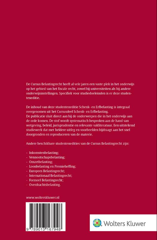 Achterkant van Studenteneditie cursus belastingrecht schenk- en erfbelasting 2022-2023