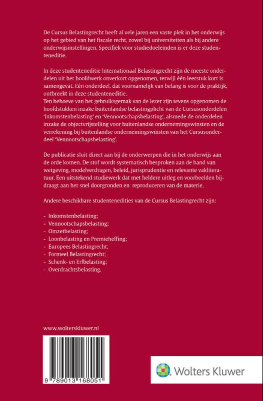 Achterkant van Studenteneditie Cursus Belastingrecht Internationaal Belastingrecht 2022-2023