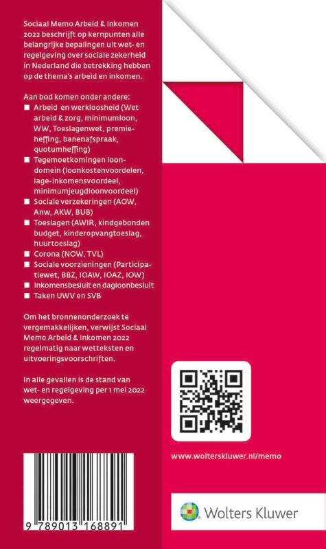 Achterkant van Sociaal Memo Arbeid & Inkomen 2022