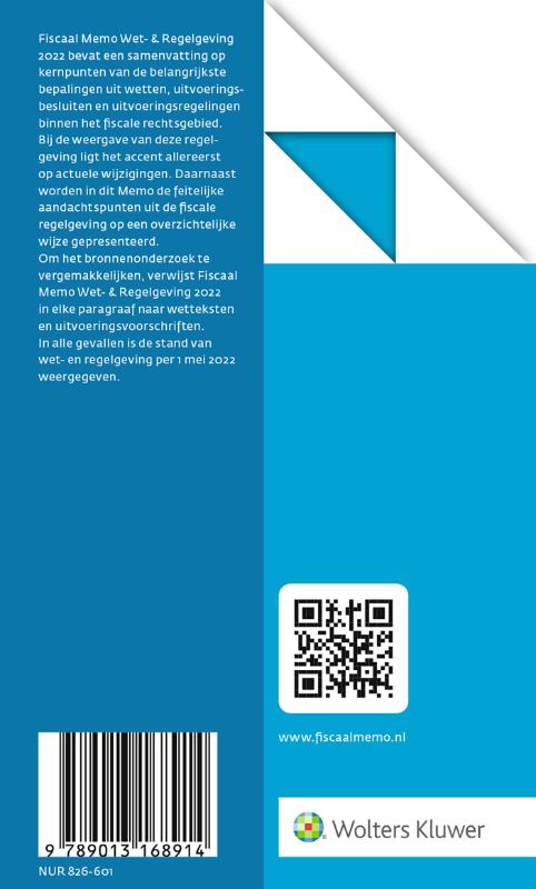 Achterkant van Fiscaal Memo Wet- & Regelgeving 2022