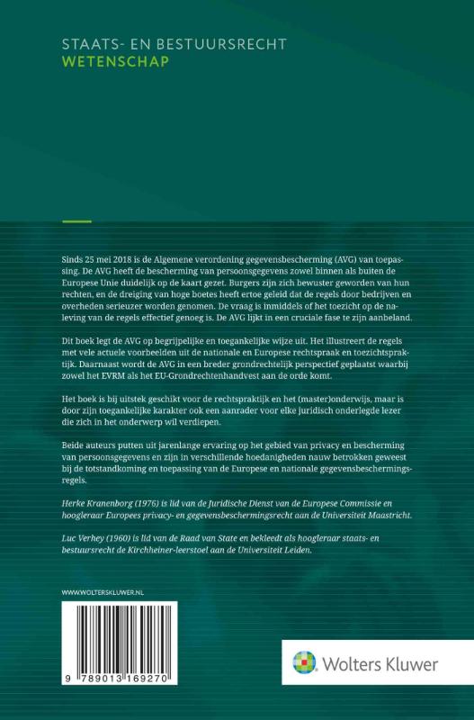 Achterkant van De Algemene verordening gegevensbescherming in Europees & Nederlands perspectief