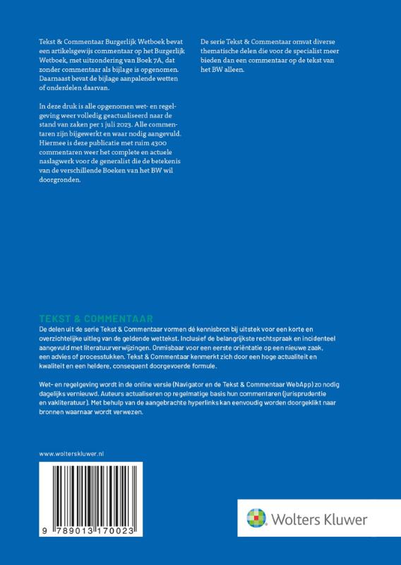 Achterkant van Tekst & Commentaar Burgerlijk Wetboek