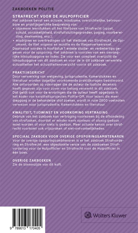 Achterkant van Zakboek strafrecht voor de hulpofficier 2023