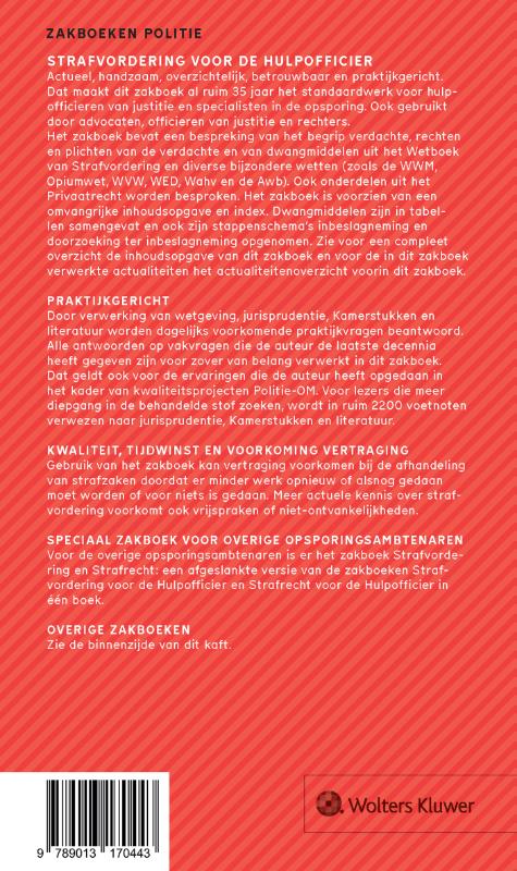 Achterkant van Zakboek strafvordering voor de hulpofficier 2023