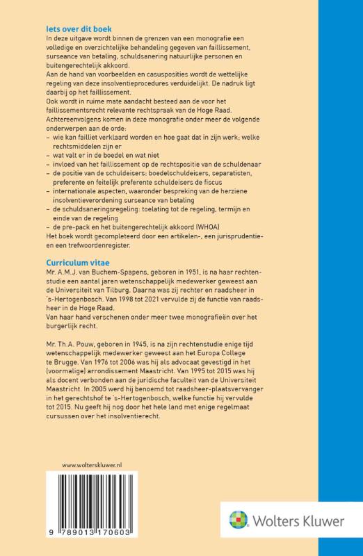 Achterkant van Faillissement, surseance van betaling en schuldsanering